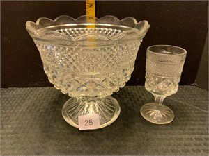 Vintage Wexford Pedestal Bowl & Stemmed Glass