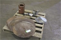 (3) Saw Blades, Bench Vise, Oil Jug