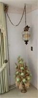 Swag Lamp and Floral Arrangement