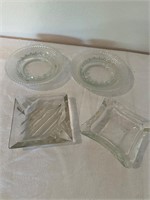 Vintage Glass Ashtrays, 2 Diamond Depression Glass