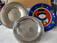 2 Silver Plated & 1 Ceramic Serving Plates - 8"