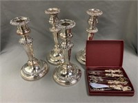 Silverplate Candlesticks with Butter Knives