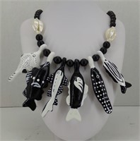 Black & White Wooden Fish Necklace