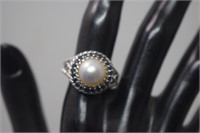Judith Ripka Sterling, Pearl, Topaz, Sapphire Ring
