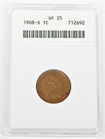 1908-S INDIAN HEAD CENT - ANACS VF25 - OLD HOLDER