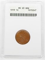 1919 LINCOLN CENT - ANACS MS63 BN - OLD HOLDER