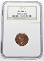 1942 PROOF LINCOLN CENT - NGC PF64 RB