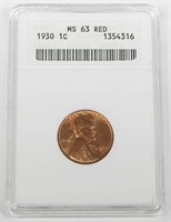 1930 LINCOLN CENT - ANACS MS63 RED - OLD HOLDER