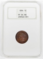 1894 PROOF INDIAN CENT - NGC PF64 RB - OLD FAT