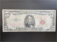 1963 $5 certificate bank note bill.