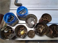 bucktets of washers, bolts, hardware