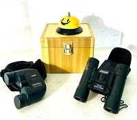 HM Box, Bell, 2 Binoculars Coleman&SIGMA