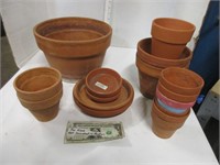 Lot of various size terra-cotta pots and trees