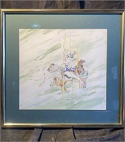 Framed Lambrecht Water Color Carousel painting