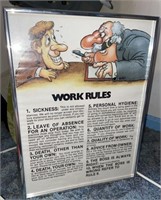 1970's Cartoon "Work Rules" Framed Poster