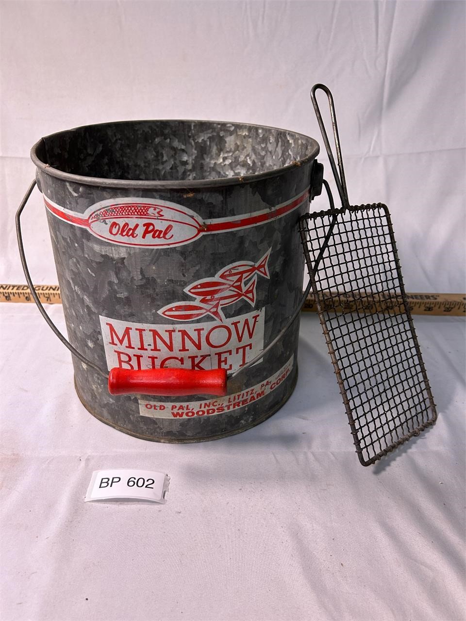 Vintage Metal Fishing Bait Bucket By Old Pal