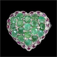 Natural Emerald Rhodolite Garnet Ring