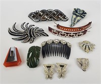 Art Deco Lot Of Hair Clips Bakelite Tortoise