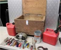 Wood Box & Tools Lot