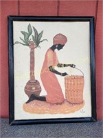 Kneeling Right Weaving Basket - Orange Dress