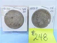 (2) 1922s Peace Silver Dollar, Vf-20
