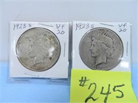 (2) 1923s Peace Silver Dollars, Vf-20