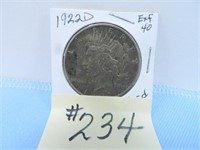 1922D Peace Silver Dollar, Exf-40