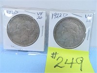(2) 1922D Peace Silver Dollar, Vf-20
