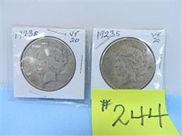 (2) 1923s Peace Silver Dollars, Vf-20