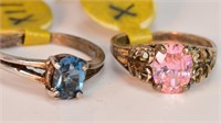 2 Rings: 1 Blue Topaz & 1 Pink Ice - 925