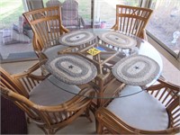 Brurled Glass Top Table with 4 Cain Back Chairs