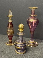 (3) Art Deco Glass Perfume Bottles, Egyptian