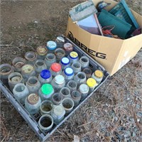 Box Lot w/ Jars, Decoy, & Fishing Reels