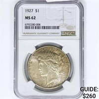 1927 Silver Peace Dollar NGC MS62