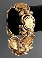 18K & 14K Yellow Gold Mexican Pesos Coin Bracelet