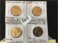 4 2000 Sacagawea $1 Coins Gem BU MS-65t