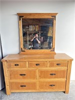 Rustic solid wood 7 drawer dresser w/ mirror 64