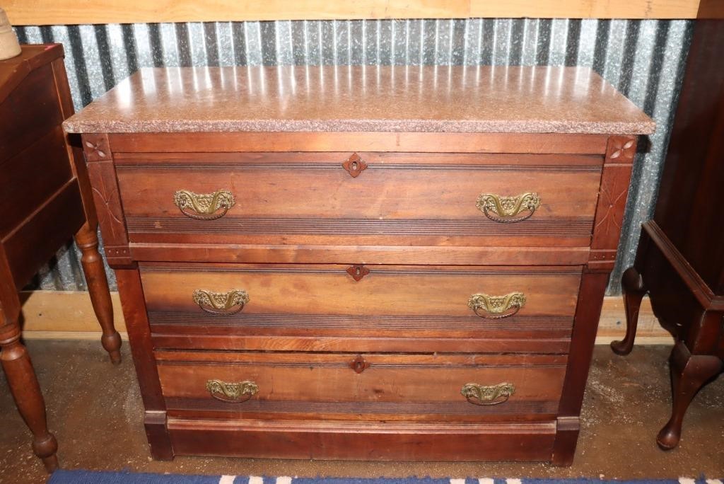 Chocolate marble top 3 drawer chest 40.25" X