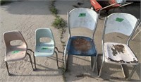 2 Vintage metal chairs and 2 Childrens chairs