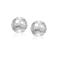 14k White Gold Round Faceted Style Stud Earrings