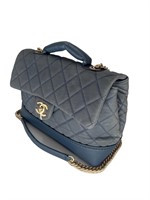 CC Navy Blue Quilted Leather Half-Flap Bag