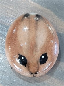 Hand Painted, Artist Signed Rabbit stone