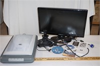 Computer Monitor, Scanner, Joystick W/ Flight Game