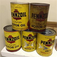 Lot of 5 Pennzoil Vintage  Motor Oil Cans 1 qt