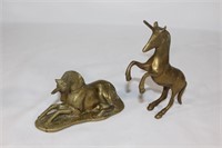 Vtg Pair Brass Mid-Century Unicorns