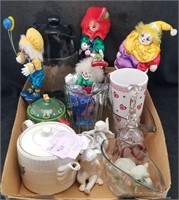 Mixed Collectible Lot Tea Pot Clowns & Glass