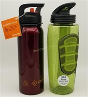 Pair Of Stainless Steel Water Bottles Red & Green