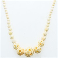 Estate - Hand Made IVORY Bead Style Necklace 16"1