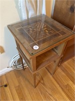 Inlaid Stand w/Glass Top 26x14in