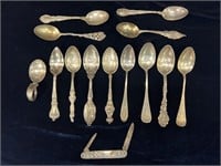 Silver, 14 Items: Sterling souvenir spoon Mount